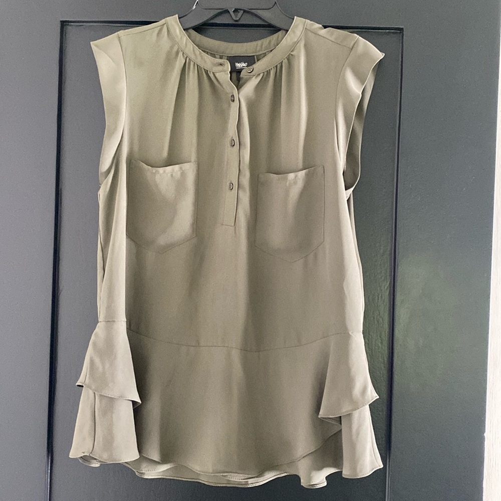 Women's Mossimo Ruffle Tank Top Army Green Sz S